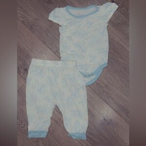 Blue & White Baby Matching Set - Soft Cotton Bodysuit & Pants